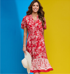 Border Print Short Sleeve Dress - LS667